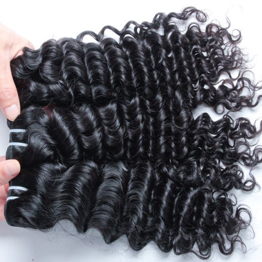 3 pcs Deep Wave Black Virgin Indian Hair Bundles Weave