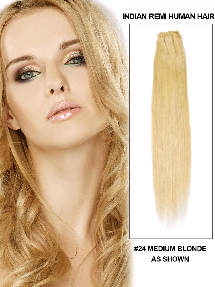 Medium Blonde(#24) Straight Remy Hair Weaves