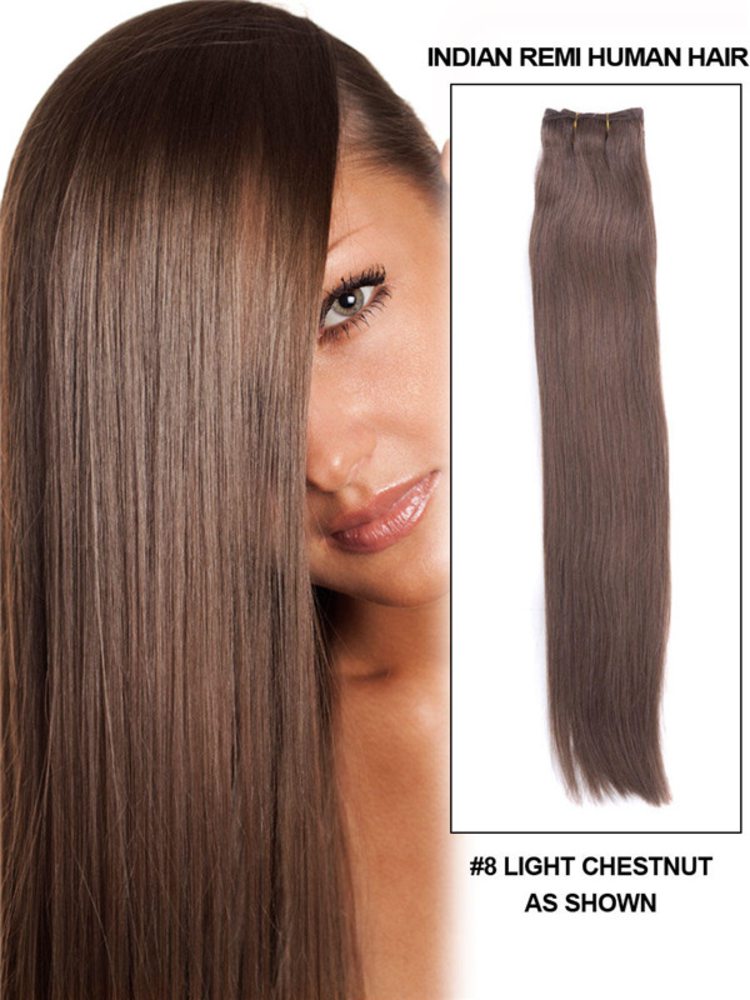 Straight Light Chestnut(#8) Remy Hair Bundles