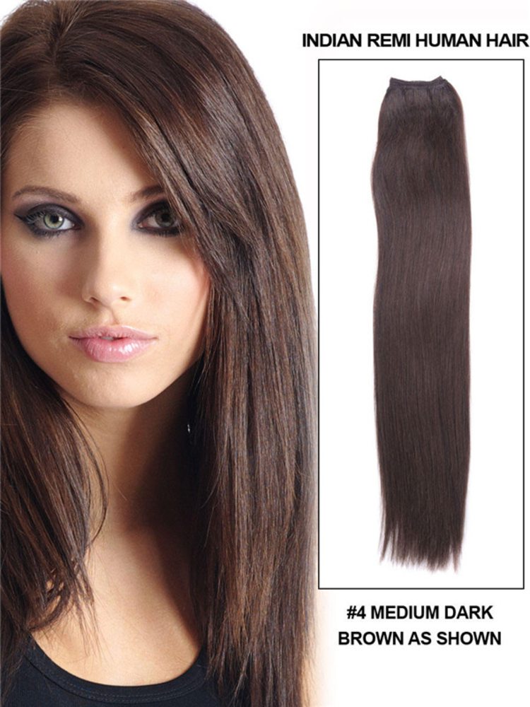 Straight Medium Brown(#4) Remy Hair Weave