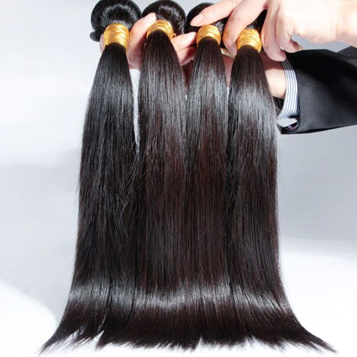Natural Black Silky Straight Virgin Brazilian Hair Weave 4 Bundles