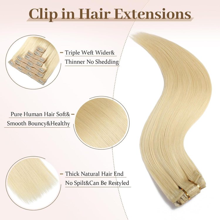Bleach White Blonde(#613) Premium Straight Clip In Hair Extensions 7 Pieces