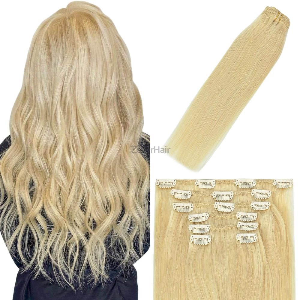 Bleach White Blonde(#613) Premium Straight Clip In Hair Extensions 7 Pieces - Zever Hair 0