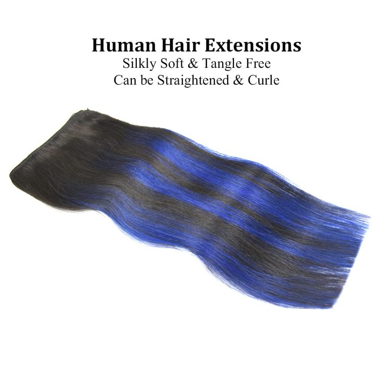 Blue(#Blue) Premium Straight Clip In Hair Extensions 7 Pieces