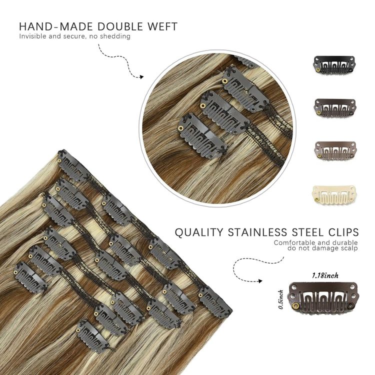 Chestnut Brown/Blonde(#F6-613) Premium Straight Clip In Hair 7 Pieces