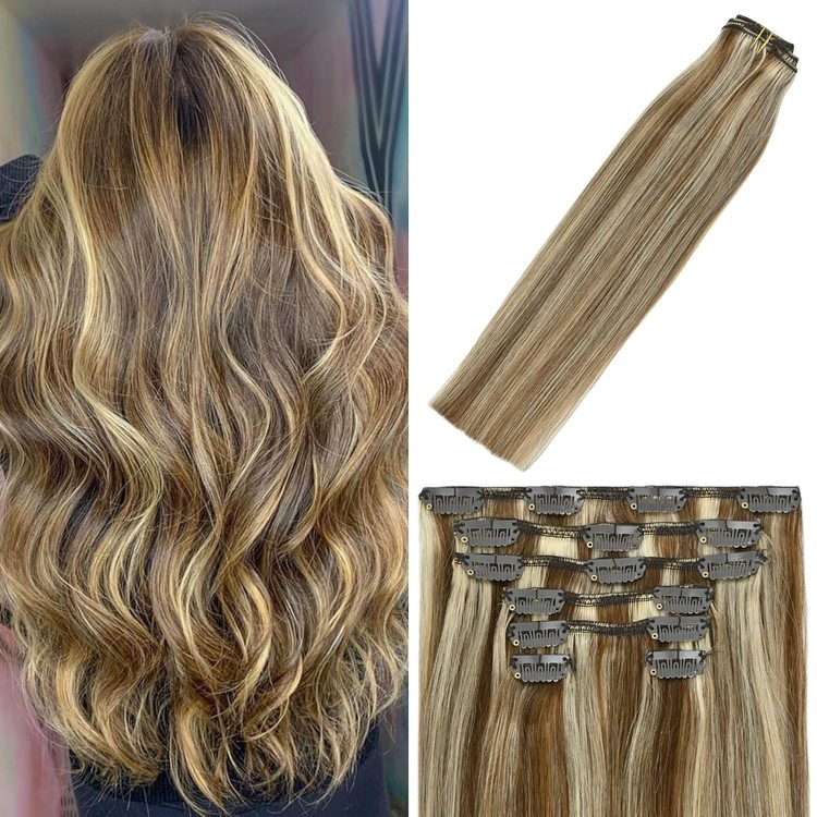 Chestnut Brown/Blonde(#F6-613) Premium Straight Clip In Hair 7 Pieces