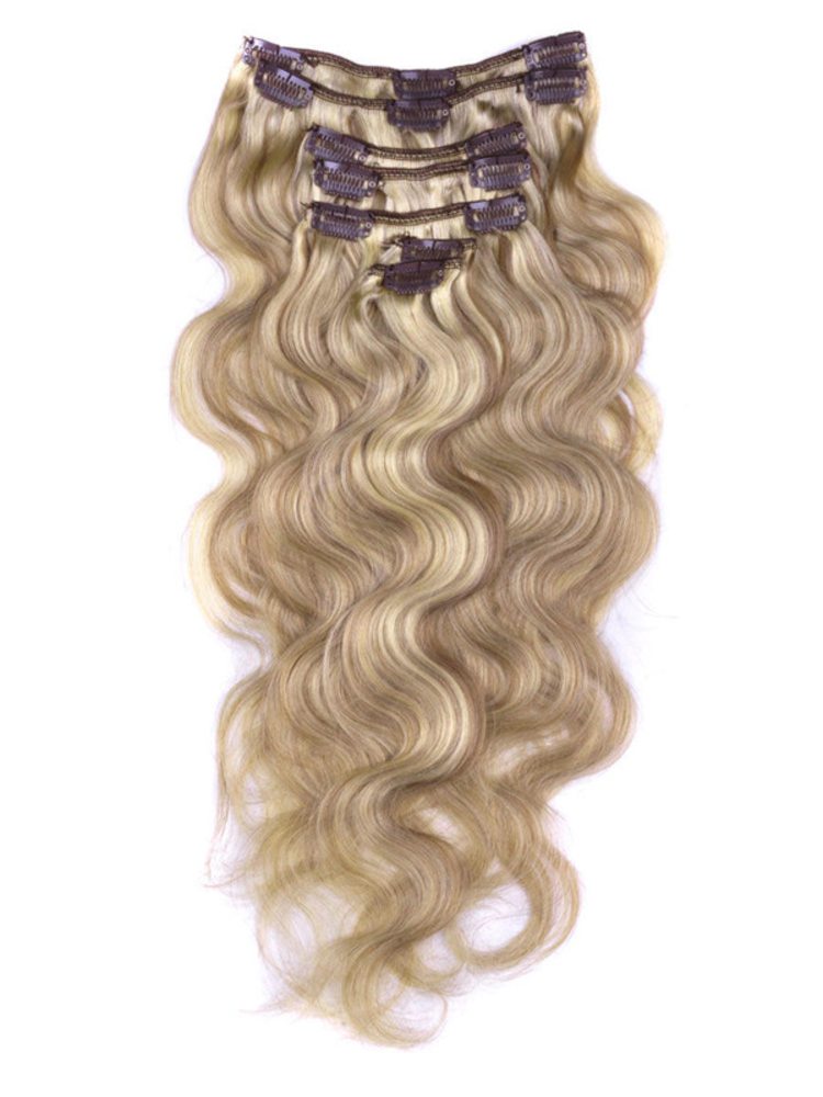 Golden Brown/Blonde(#F12-613) Premium Body Wave Clip In Hair Extensions 7 Pieces