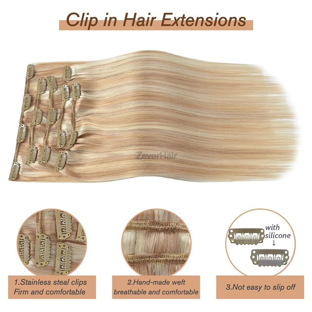 Golden Brown/Blonde(#F12-613) Premium Straight Clip In Hair Extensions 7 Pieces - Zever Hair 1