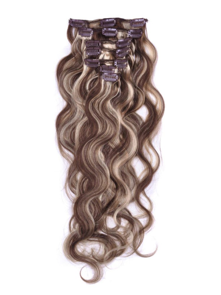 Brown/Blonde(#P4-22) Premium Body Wave Clip In Hair Extensions 7 Pieces