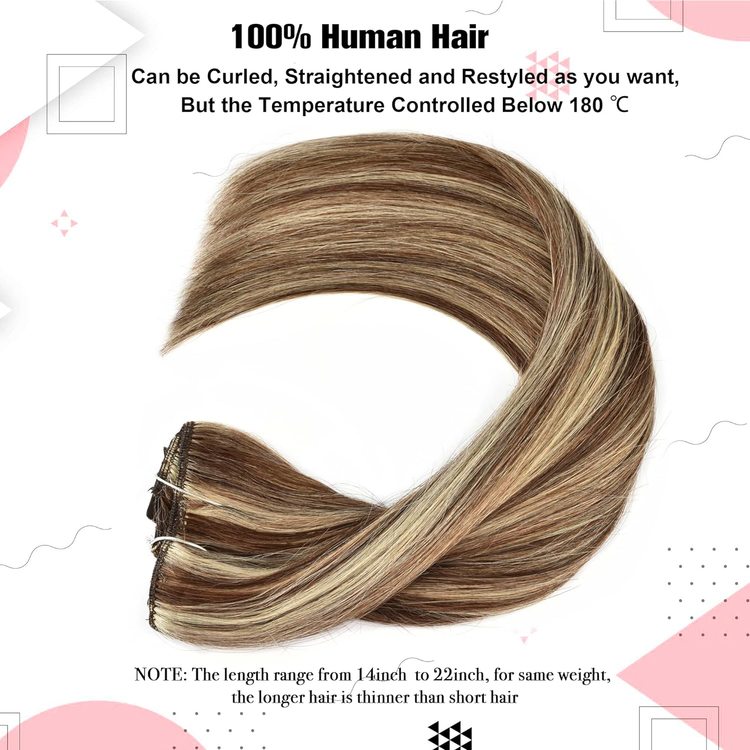 Brown/Blonde(#P4-22) Premium Straight Clip In Hair Extensions 7 Pieces