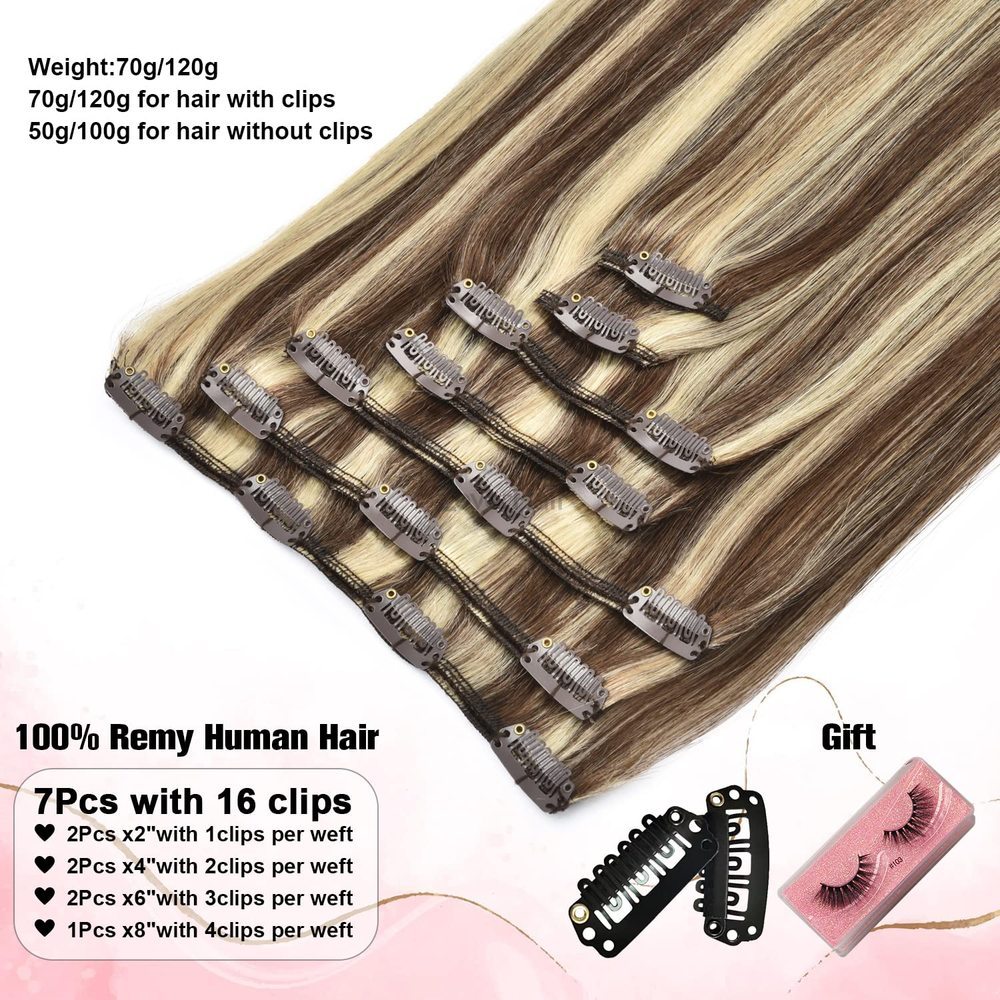 Brown/Blonde(#P4-22) Premium Straight Clip In Hair Extensions 7 Pieces - Zever Hair 4