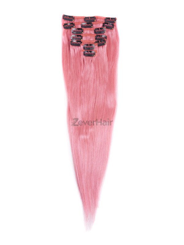 Pink(#Pink) Premium Straight Clip In Hair Extensions 7 Pieces - Zever Hair 0