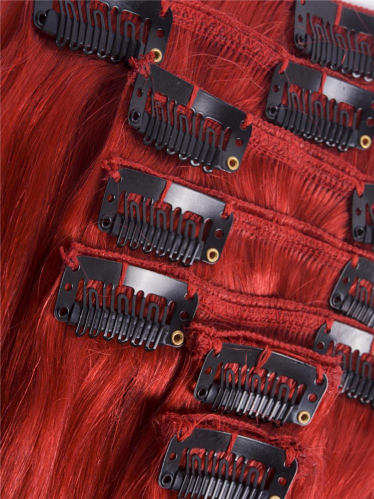 Red(#Red) Premium Straight Clip In Hair Extensions 7 Pieces