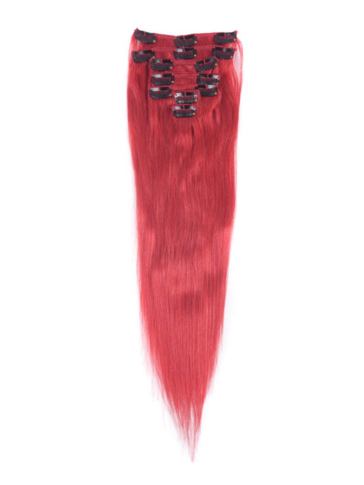 Red(#Red) Premium Straight Clip In Hair Extensions 7 Pieces