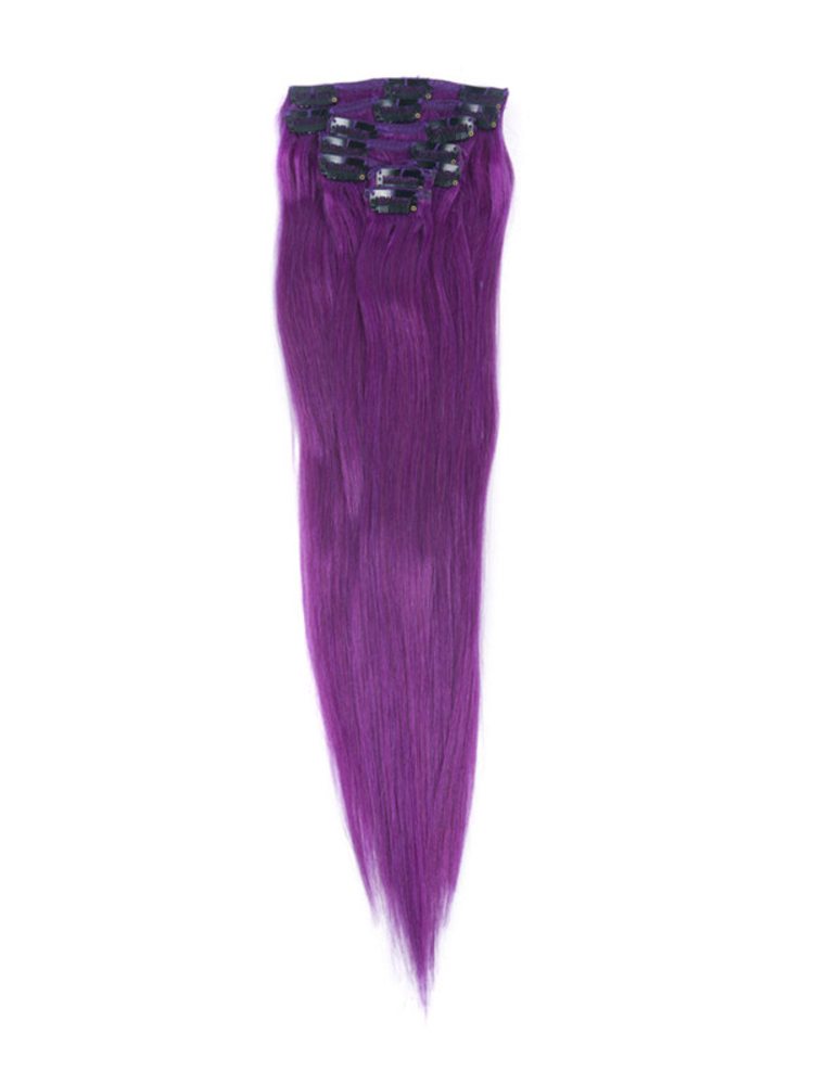 Violet(#Violet) Premium Straight Clip In Hair Extensions 7 Pieces