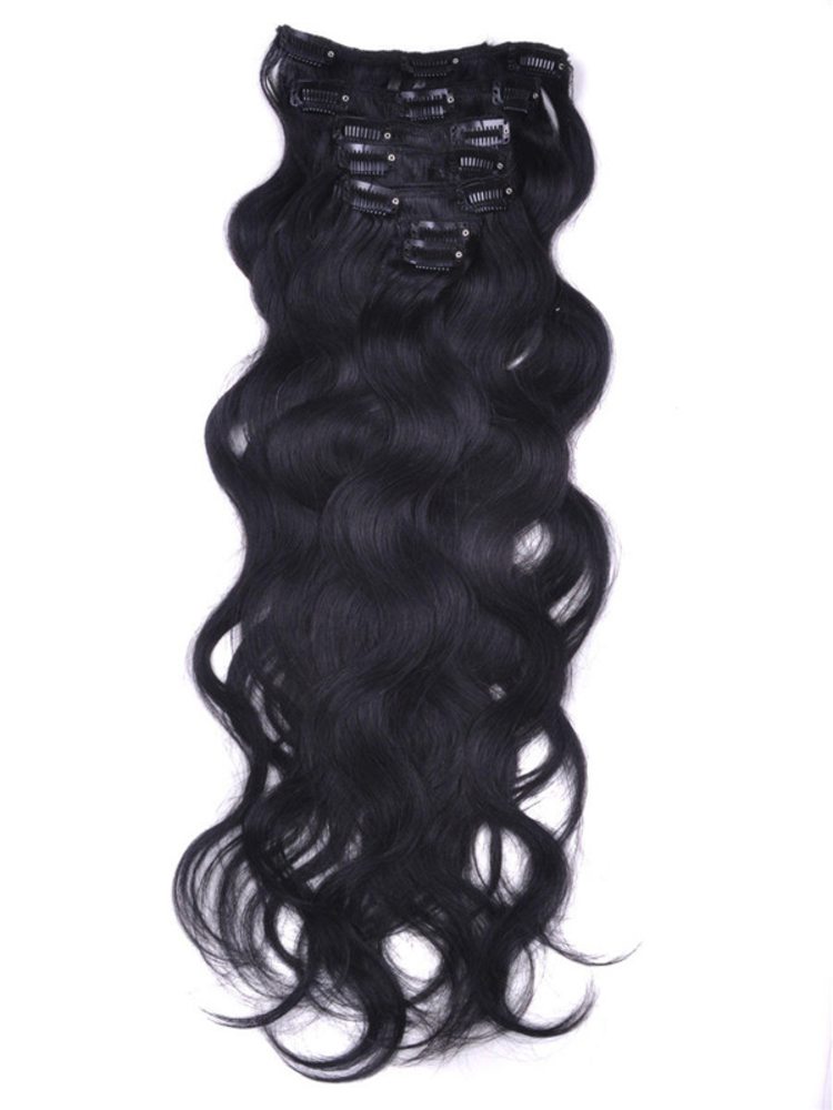 Jet Black(#1) Body Wave Premium Clip In Hair Extensions 7 Pieces
