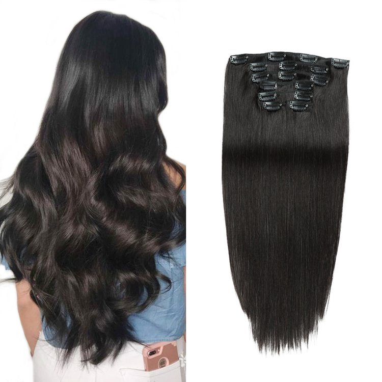 Natural Black(#1B) Straight Premium Clip In Hair Extensions 7 Pieces