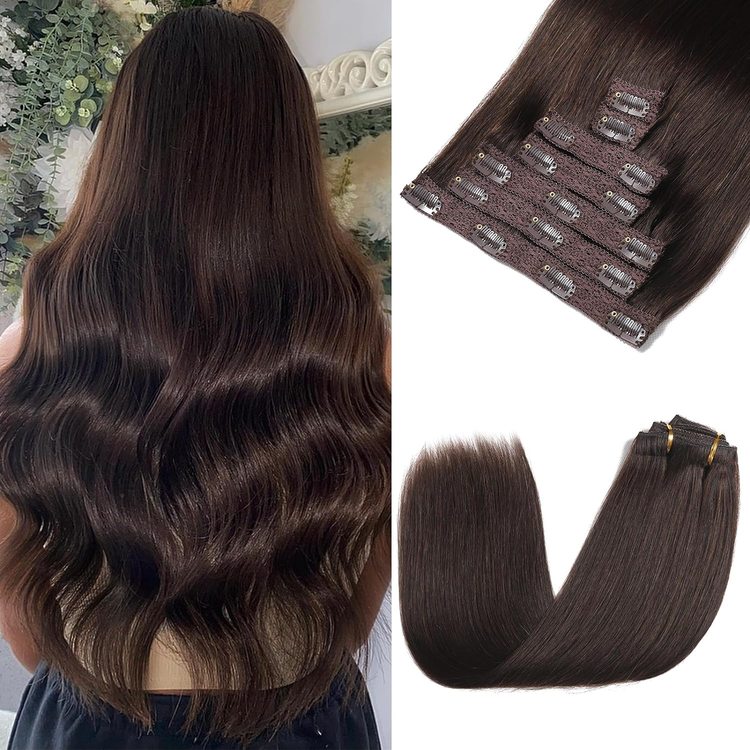 Dark Brown(#2) Premium Straight Clip In Hair Extensions 7 Pieces