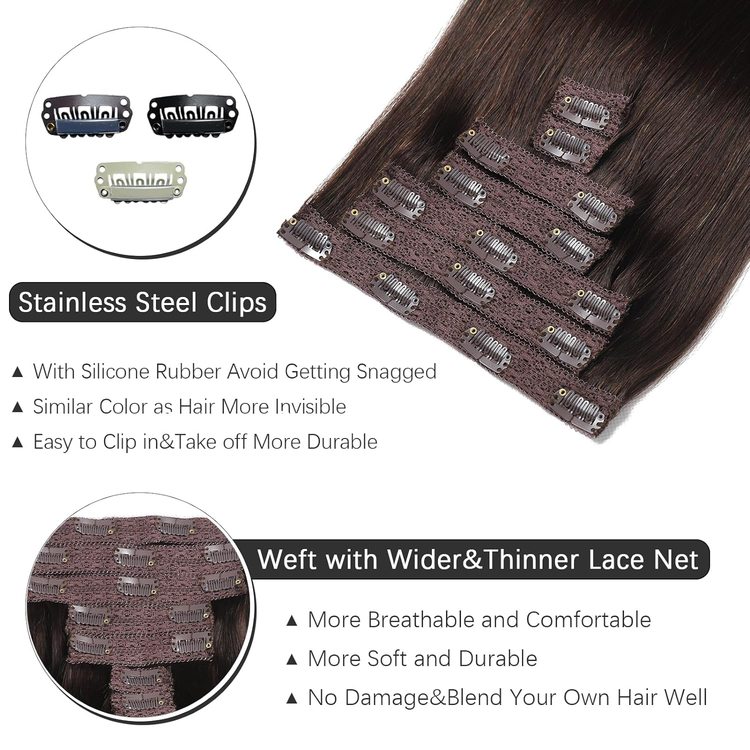 Dark Brown(#2) Premium Straight Clip In Hair Extensions 7 Pieces