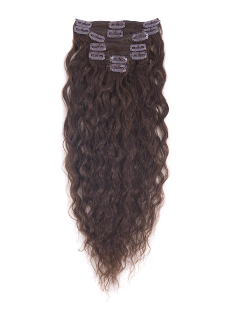 Medium Brown(#4) Premium Kinky Curl Clip In Hair Extensions 7 Pieces