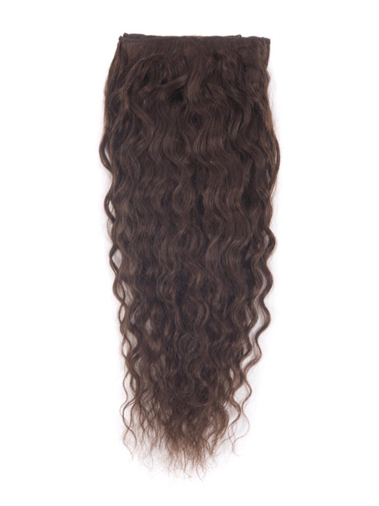 Medium Brown(#4) Premium Kinky Curl Clip In Hair Extensions 7 Pieces