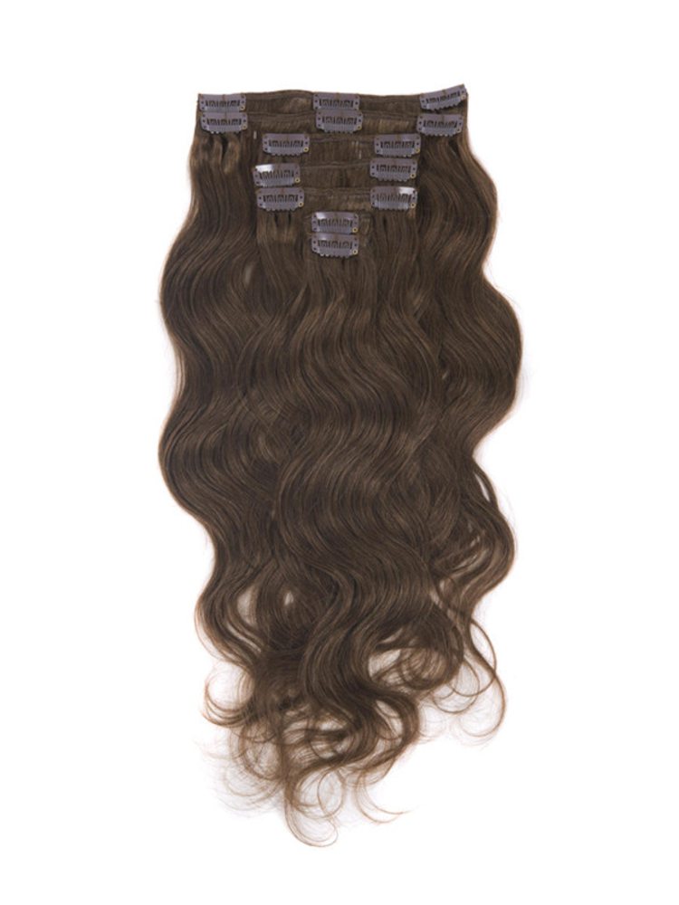 Medium Chestnut Brown(#6) Premium Body Wave Clip In Hair Extensions 7 Pieces