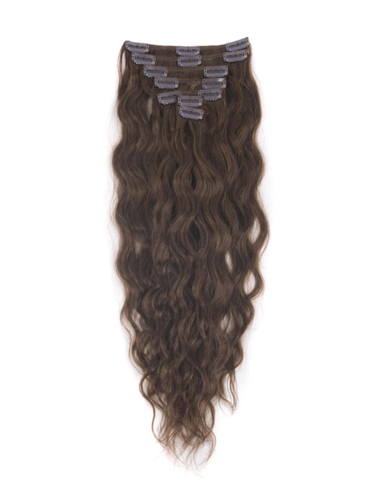 Medium Chestnut Brown(#6) Premium Kinky Curl Clip In Hair 7 Pieces
