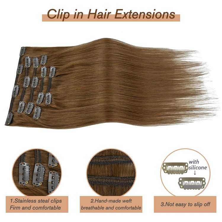 Medium Chestnut Brown(#6) Premium Straight Clip In Hair Extensions 7 Pieces