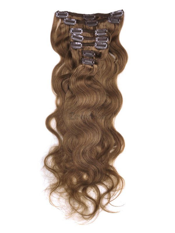 Light Chestnut(#8) Premium Body Wave Clip In Hair Extensions 7 Pieces - Zever Hair 0