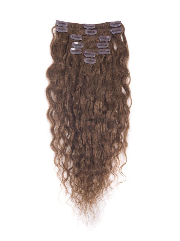 Light Chestnut(#8) Premium Kinky Curl Clip In Hair Extensions 7 Pieces - Zever Hair 0