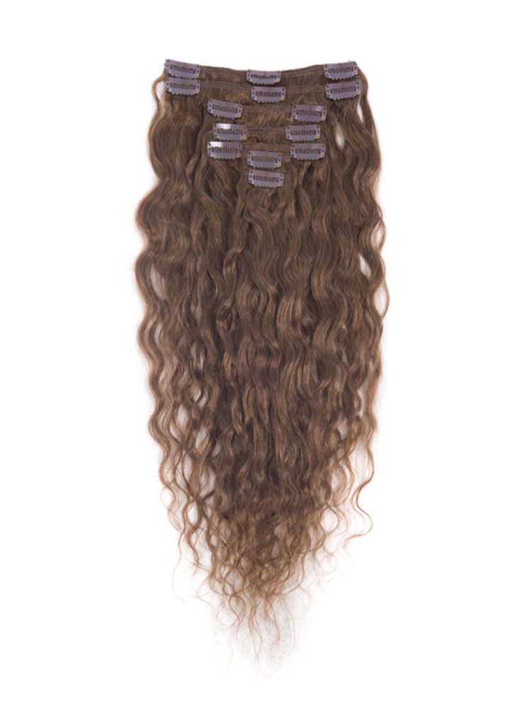 Light Chestnut(#8) Premium Kinky Curl Clip In Hair Extensions 7 Pieces