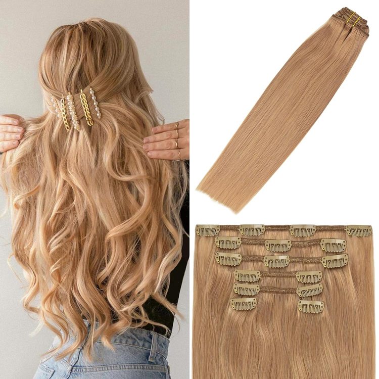 Reddish Blonde (#12) Premium Straight Clip In Hair Extensions 7 Pieces
