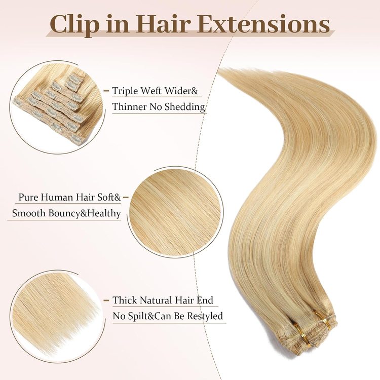Medium Blonde(#24) Premium Straight Clip In Hair Extensions 7 Pieces
