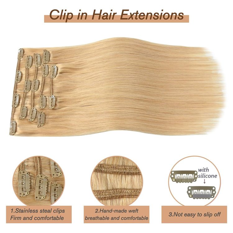 Strawberry Blonde(#27) Premium Straight Clip In Hair Extensions 7 Pieces