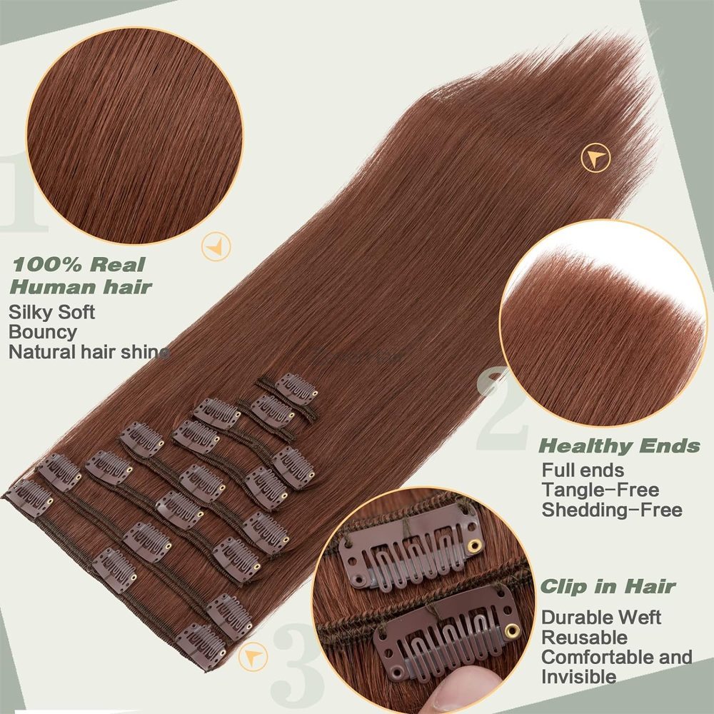 Dark Auburn(#33) Premium Straight Clip In Hair Extensions 7 Pieces - Zever Hair 1