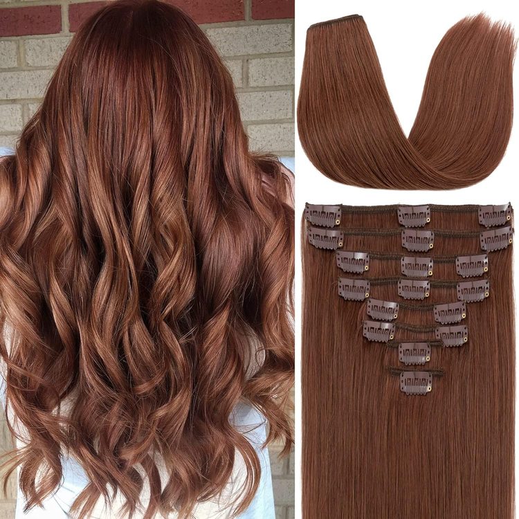 Dark Auburn(#33) Premium Straight Clip In Hair Extensions 7 Pieces
