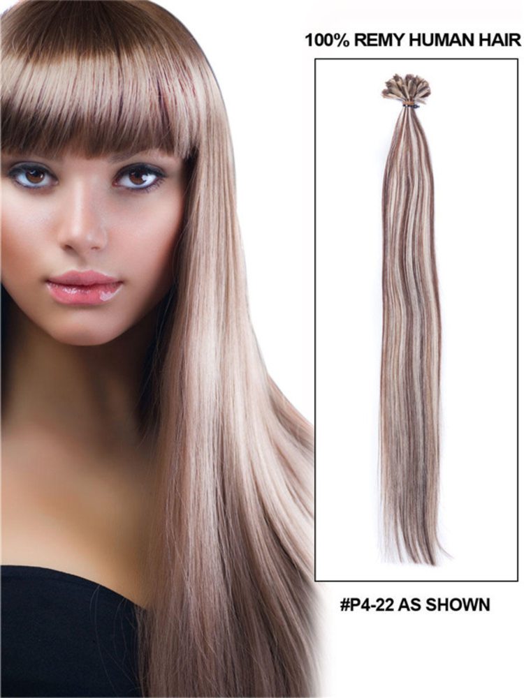 50 Piece Straight Remy Nail Tip/U Tip Hair Extensions Brown/Blonde (#P4/22)