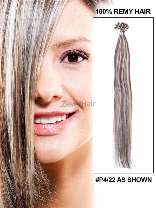 50 Piece Straight Remy Nail Tip/U Tip Hair Extensions Brown/Blonde (#P4/22) - Zever Hair 1