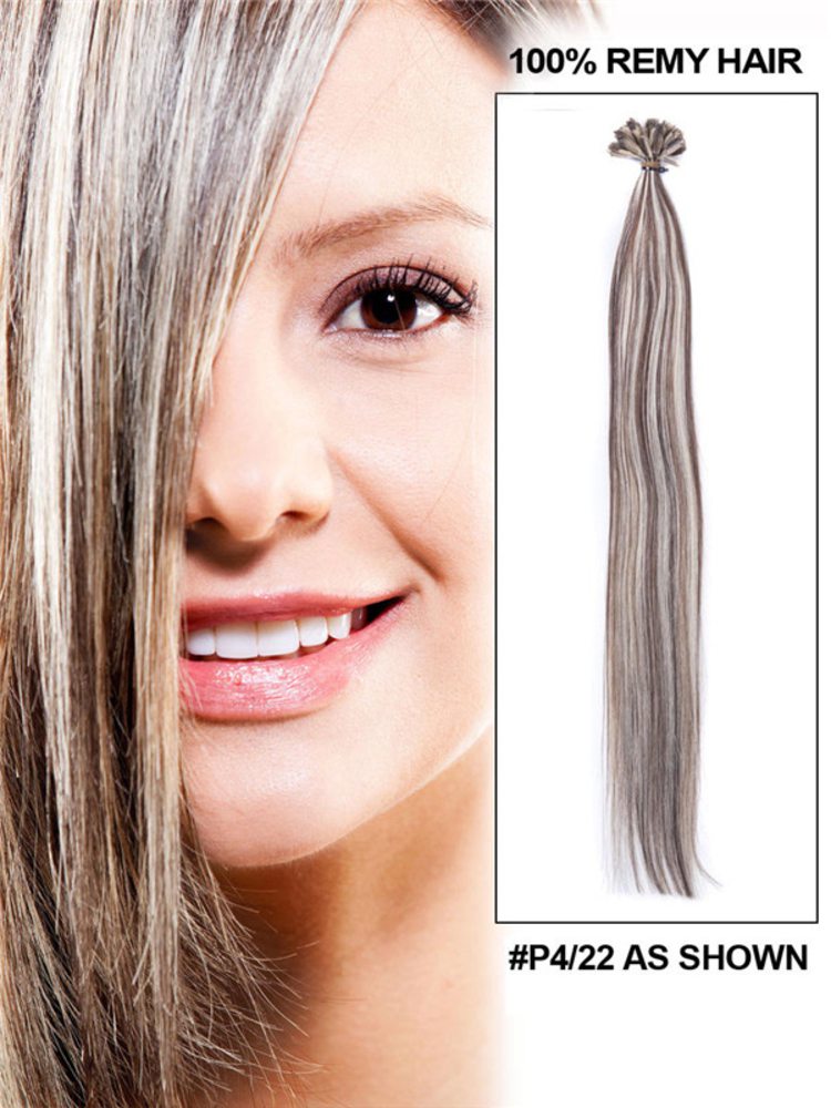 50 Piece Straight Remy Nail Tip/U Tip Hair Extensions Brown/Blonde (#P4/22)