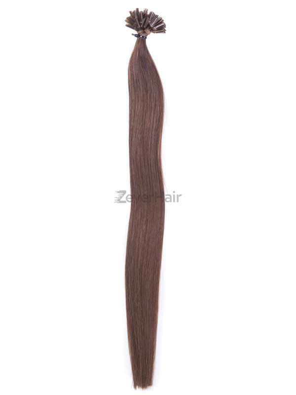 50 Piece Straight Nail Tip/U Tip Remy Hair Extensions Light Chestnut(#8) - Zever Hair 2