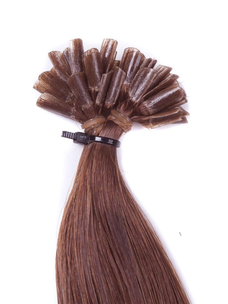 50 Piece Straight Nail Tip/U Tip Remy Hair Extensions Light Chestnut(#8) - Zever Hair 3
