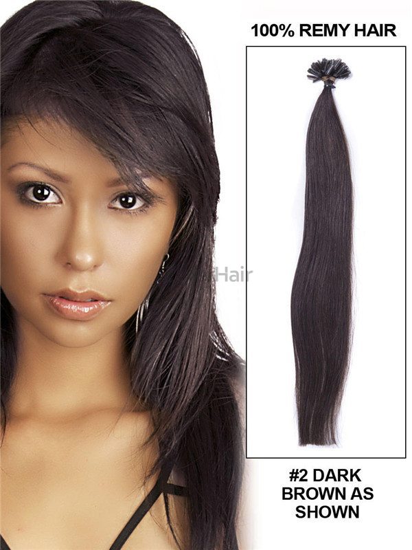 50 Piece Silky Straight Remy Nail Tip/U Tip Hair Extensions Dark Brown(#2) - Zever Hair 0