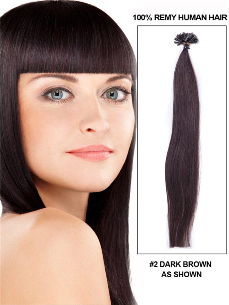 50 Piece Silky Straight Remy Nail Tip/U Tip Hair Extensions Dark Brown(#2)
