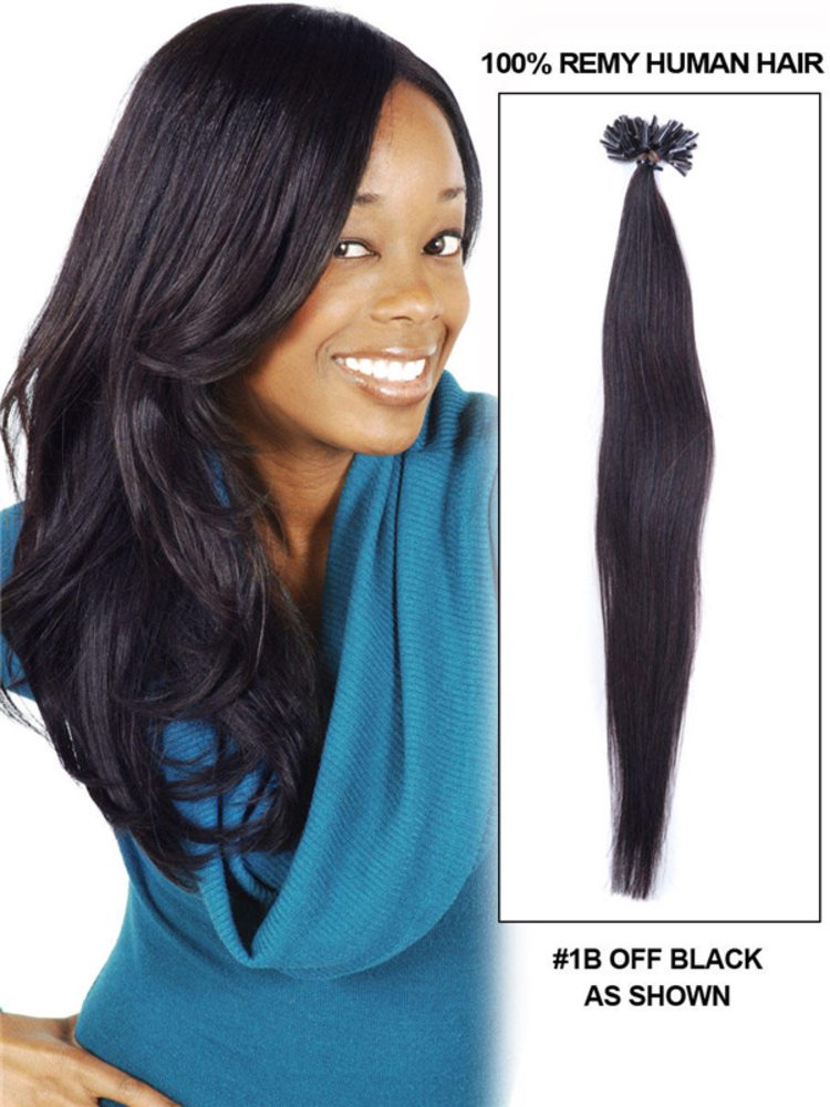 50 Piece Silky Straight Remy Nail Tip/U Tip Hair Extensions Natural Black(#1B)