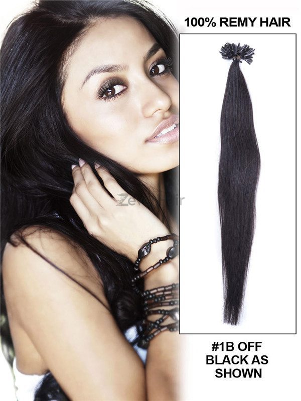 50 Piece Silky Straight Remy Nail Tip/U Tip Hair Extensions Natural Black(#1B) - Zever Hair 2
