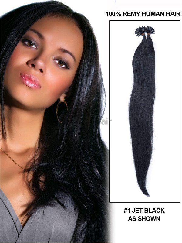 50 Piece Silky Straight Remy Nail Tip/U Tip Hair Extensions Jet Black(#1) - Zever Hair 0