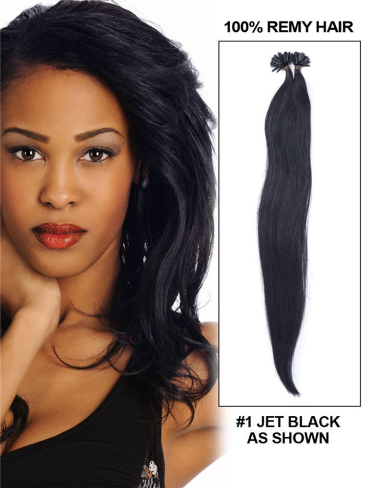 50 Piece Silky Straight Remy Nail Tip/U Tip Hair Extensions Jet Black(#1)