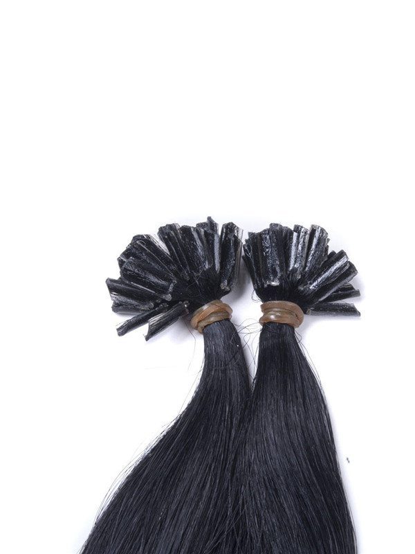 50 Piece Silky Straight Remy Nail Tip/U Tip Hair Extensions Jet Black(#1) - Zever Hair 4