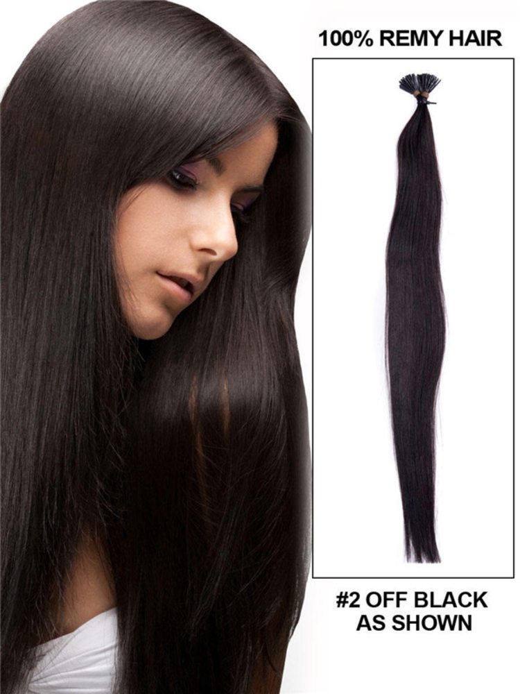 50 Piece Silky Straight Remy Stick Tip/I Tip Hair Extensions Natural Black(#1B)