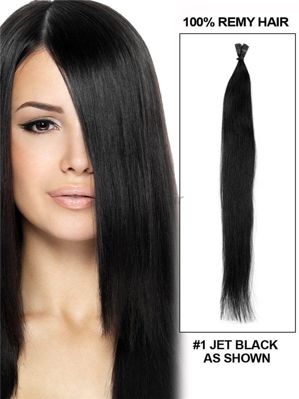 50 Piece Silky Straight Stick Tip/I Tip Remy Hair Extensions Jet Black(#1) - Zever Hair 0